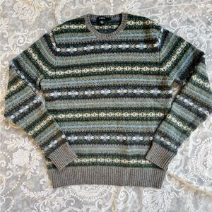 J. Crew Men's Fair Isle Crewneck Sweater - Green, Blue, Gray